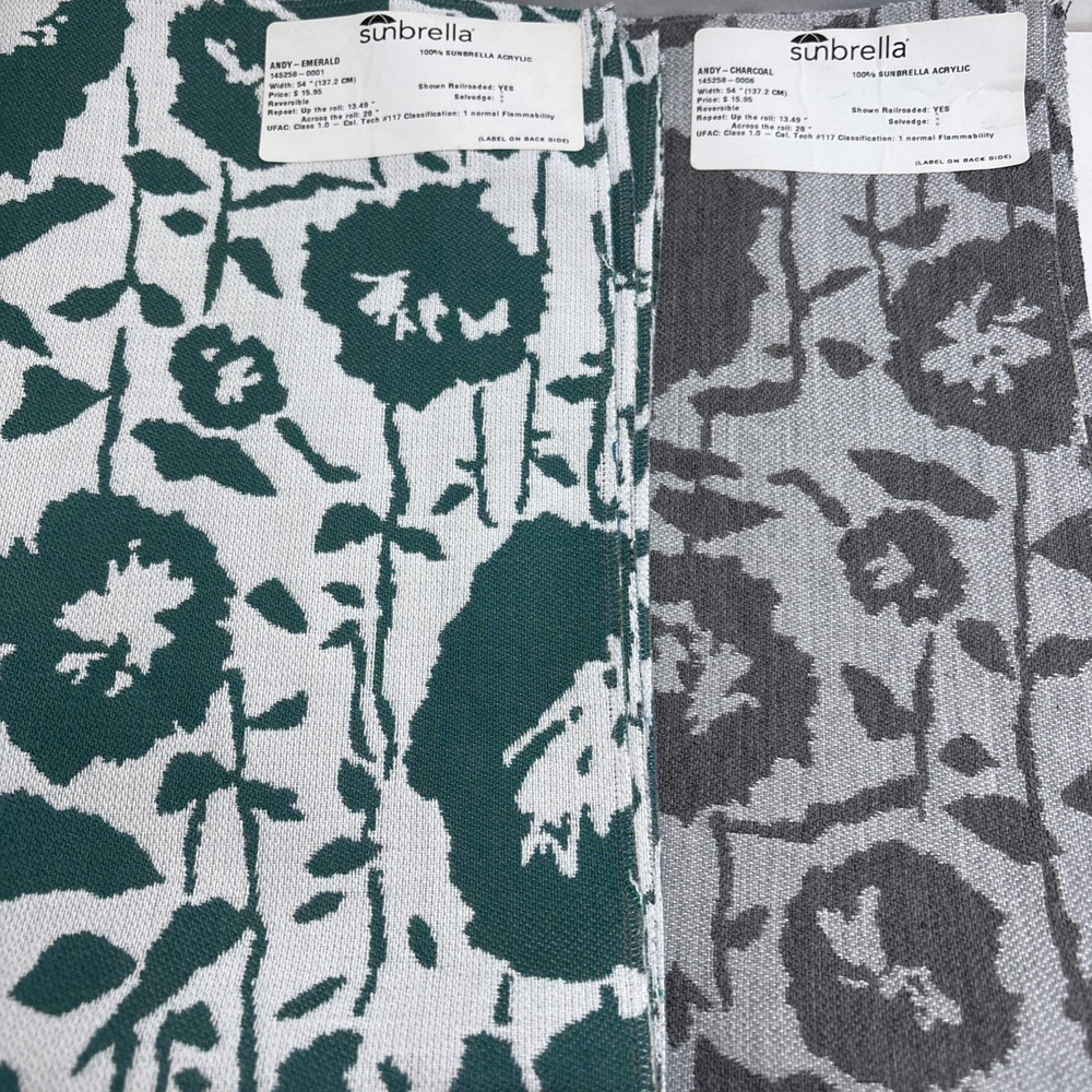 2 Sunbrella Fabric Upholstery Samples Both 26"x26" Brown & Green W/Leaves - Picture 1 of 5